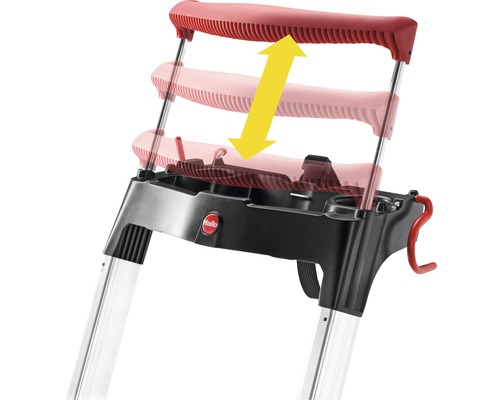 Nastavitelná příčka skládacího žebříku Hailo se žlutou šipkou