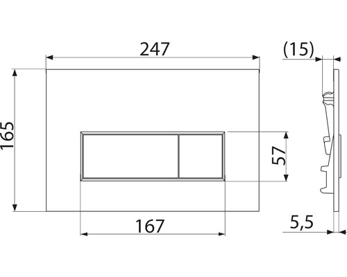 Technický nákres ovládacího panelu s rozměry