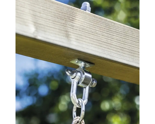 Hák na houpačku s karabinou a upevněním na dřevěný trám