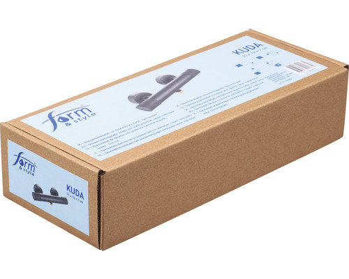 Balení sprchové armatury značky Form and Style Kuda, 31 krát 13 krát 7 centimetrů