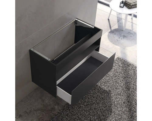 Černá skříňka pod umyvadlo se zásuvkou pro montáž na stěnu