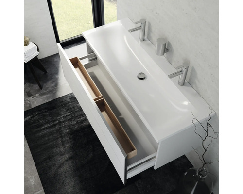 Koupelnová umyvadlová skříňka s otevřenou zásuvkou na koupelnové potřeby