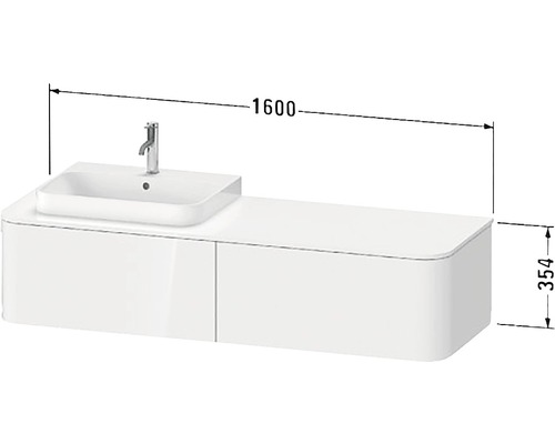 Umyvadlo se skříňkou, šířka 1600 milimetrů a výška 354 milimetrů