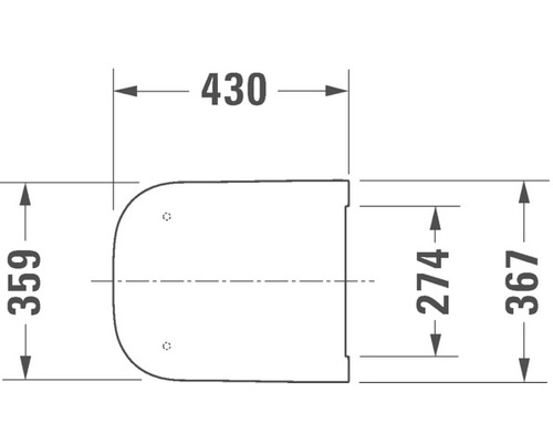 Technický nákres WC sedátka s rozměry 430, 359, 274 a 367.
