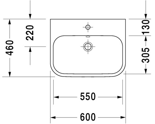 Technický nákres umyvadla s rozměry