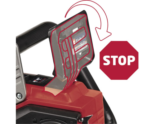 Ilustrace akumulátorové pily s bezpečnostním prvkem