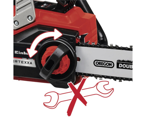 Jednoruční řetězová pila s napínacím kolečkem pro napínání řetězu bez použití nářadí