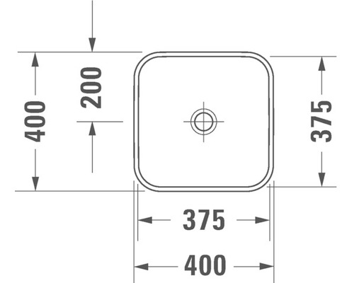 Technický výkres čtvercového umyvadla s rozměry
