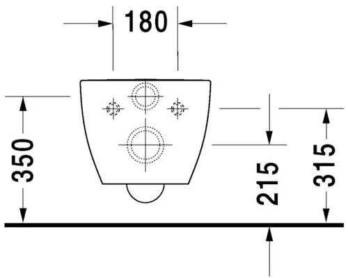 Technický nákres závěsného WC s rozměry 180, 350, 215 a 315 mm.