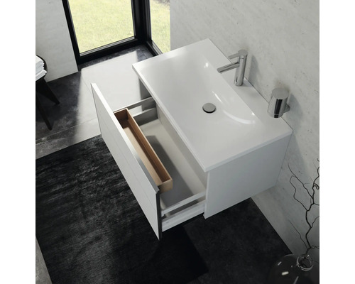 Bílá skříňka pod umyvadlo s výsuvnou zásuvkou