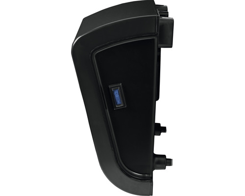 Detail černého pouzdra zařízení s vypínačem