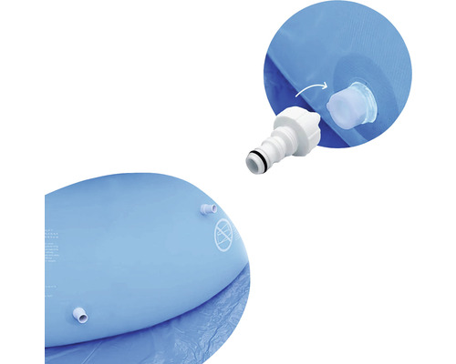 Detailní pohled na vodní lůžko s ventily a konektorem.