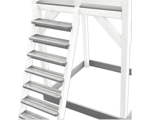 Detailní pohled na dřevěný žebřík do zahrady
