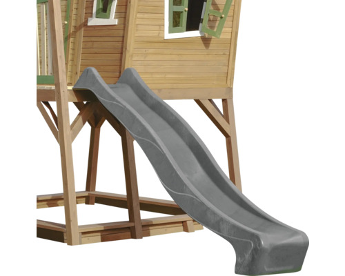 Šedá dětská skluzavka na hracím domku