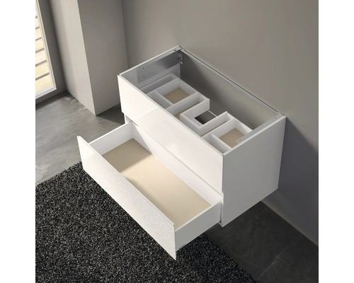 Závěsná skříňka pod umyvadlo se zásuvkou a vnitřním uspořádáním