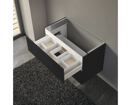 Skříňka pod umyvadlo s výsuvem a rozdělením zásuvek pro uspořádanou koupelnu