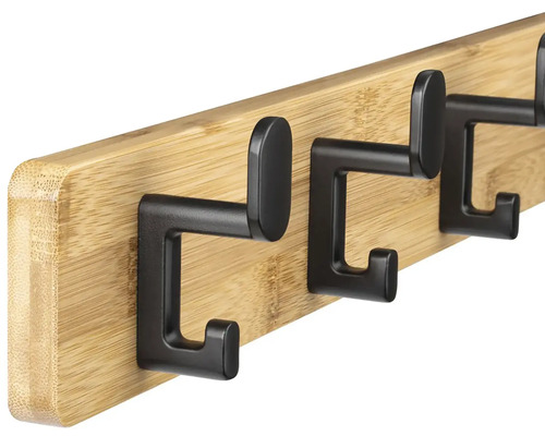 Věšáková lišta s háčky z bambusu a kovu