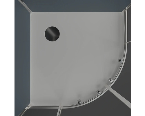 Sprchový kout shora s odtokem a zaobleným rohem