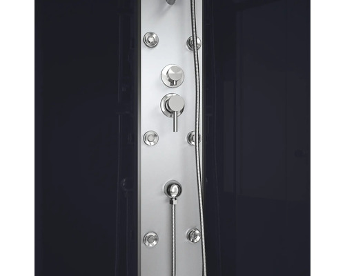 Sprchový panel s hadicí a různými ovládacími prvky