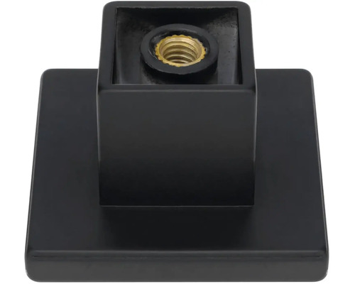 Černý nábytkový knoflík se čtvercovým tvarem a závitem.