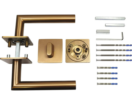 Sada dveřního kování se čtyřhranem a upevňovacím materiálem