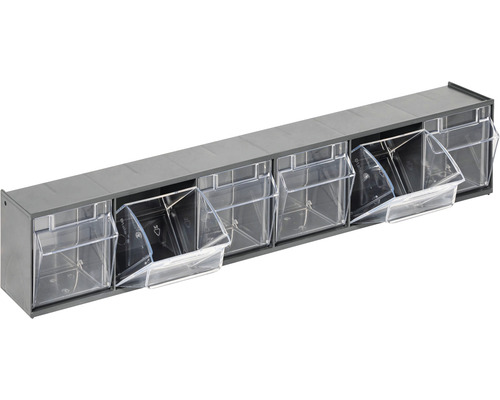 Zásuvkový regál s průhlednými zásuvkami