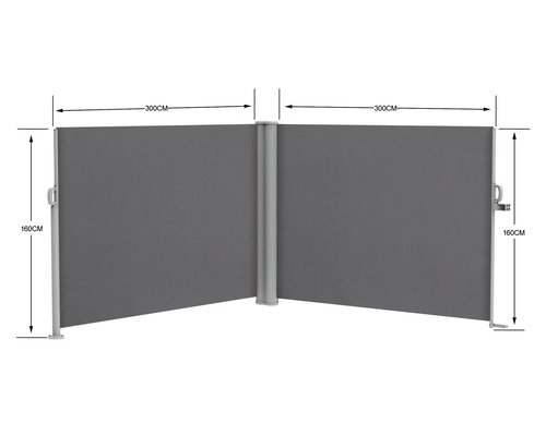 Výsuvná boční markýza o rozměrech 160 cm na výšku a 300 cm na délku