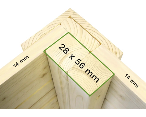 Detailní pohled na dřevěný rám o rozměrech 28 x 56 milimetrů a 14 milimetrů