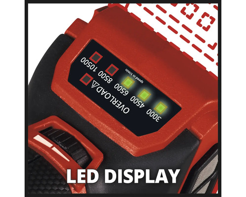 LED displej vrtačky s indikací rychlosti a varováním před přetížením