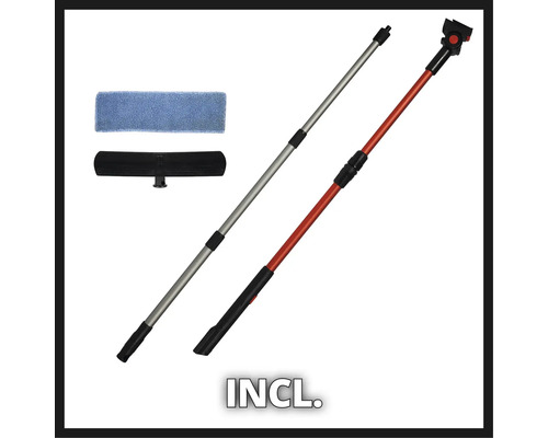 Sada na čištění oken se dvěma teleskopickými tyčemi, stěrkou na okna a návlekem z mikrovlákna