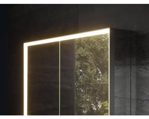 Osvětlená zrcadlová skříňka se zrcadlovými dvířky