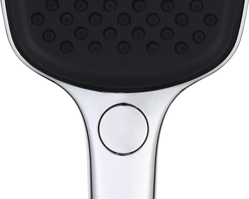 Detailní pohled na sprchovou hlavici s přepínačem typů proudu