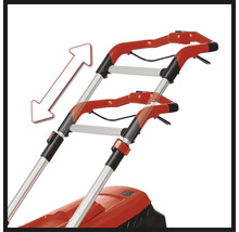 Nastavitelná rukojeť zahradní frézy se šipkou dolů.