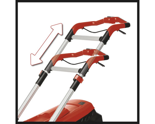 Nastavitelná rukojeť zahradní frézy se šipkou dolů.