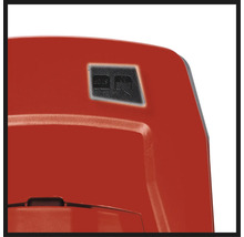 Detail ovládacích prvků zahradního drtiče se startovacím a stop tlačítkem