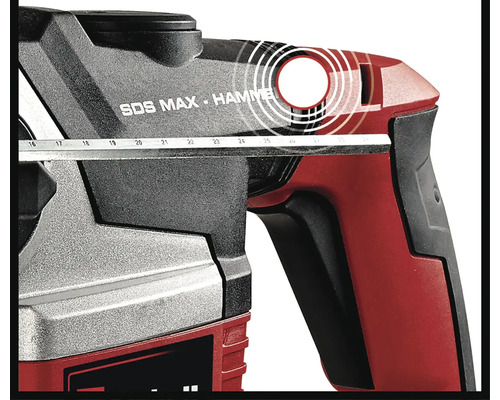Detailní pohled na vrtací kladivo s upínáním SDS Max a měřicí stupnicí