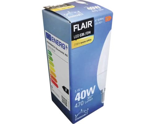 Balení stmívatelné LED žárovky Flair C35/E14, 40 W, 470 lumenů