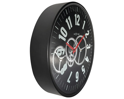 Nástěnné hodiny Nextime s ozubenými koly a červenou ručičkou