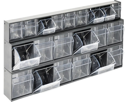 Úložný systém s průhlednými zásuvkami pro třídění nářadí