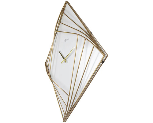 Nástěnné hodiny s abstraktními, zlatými kovovými vzpěrami a ukazatelem času
