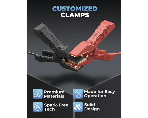 Startovací kabely ve červené a černé barvě s prvotřídními materiály, technologií Spark-Free a Solid Design