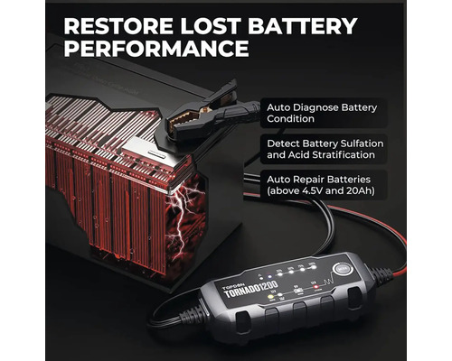 Nabíječka baterií Topdon Tornado 1200 se svorkami pro automatickou diagnostiku a opravu baterií