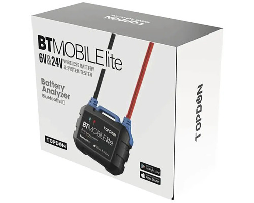 Balení testeru baterií Topdon BT Mobile Lite pro 6voltové a 24voltové systémy