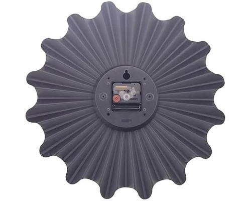 Zadní strana šedých nástěnných hodin se slunečnicovým designem