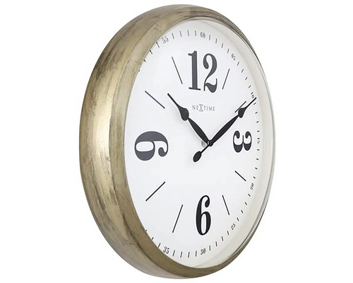 Nástěnné hodiny Nextime se zlatým rámem a ciferníkem