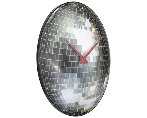 Nástěnné hodiny se zrcadlovou mozaikou a červenými ručičkami