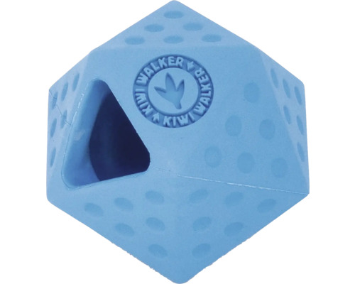 Hračka pro psy gumová Kiwi Walker ICOSABALL s dírou na pamlsky Mini 6,5 cm modrá Logo Kiwi Walker na hračce pro psy