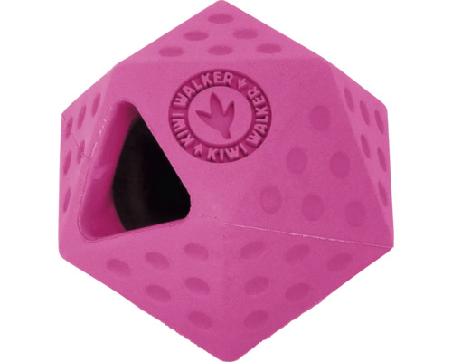Hračka pro psy gumová Kiwi Walker ICOSABALL s dírou na pamlsky Mini 6,5 cm růžová Růžový, kostkový psí míč s otvory a logem Kiwi Walker