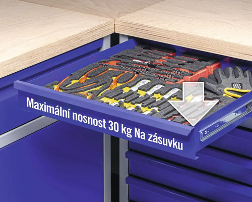 Zásuvka skříně na nářadí s nářadím a maximální nosností 30 kilogramů