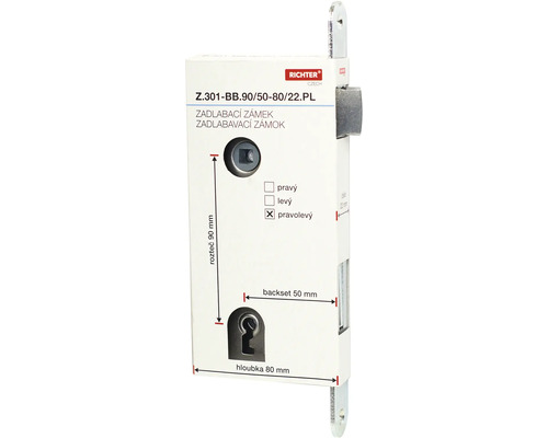 Zadlabací zámek Richter rozměry 90/50-80/22
